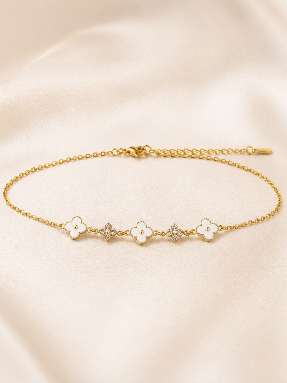 Floral titanium steel gold plated zircon inlay bracelet